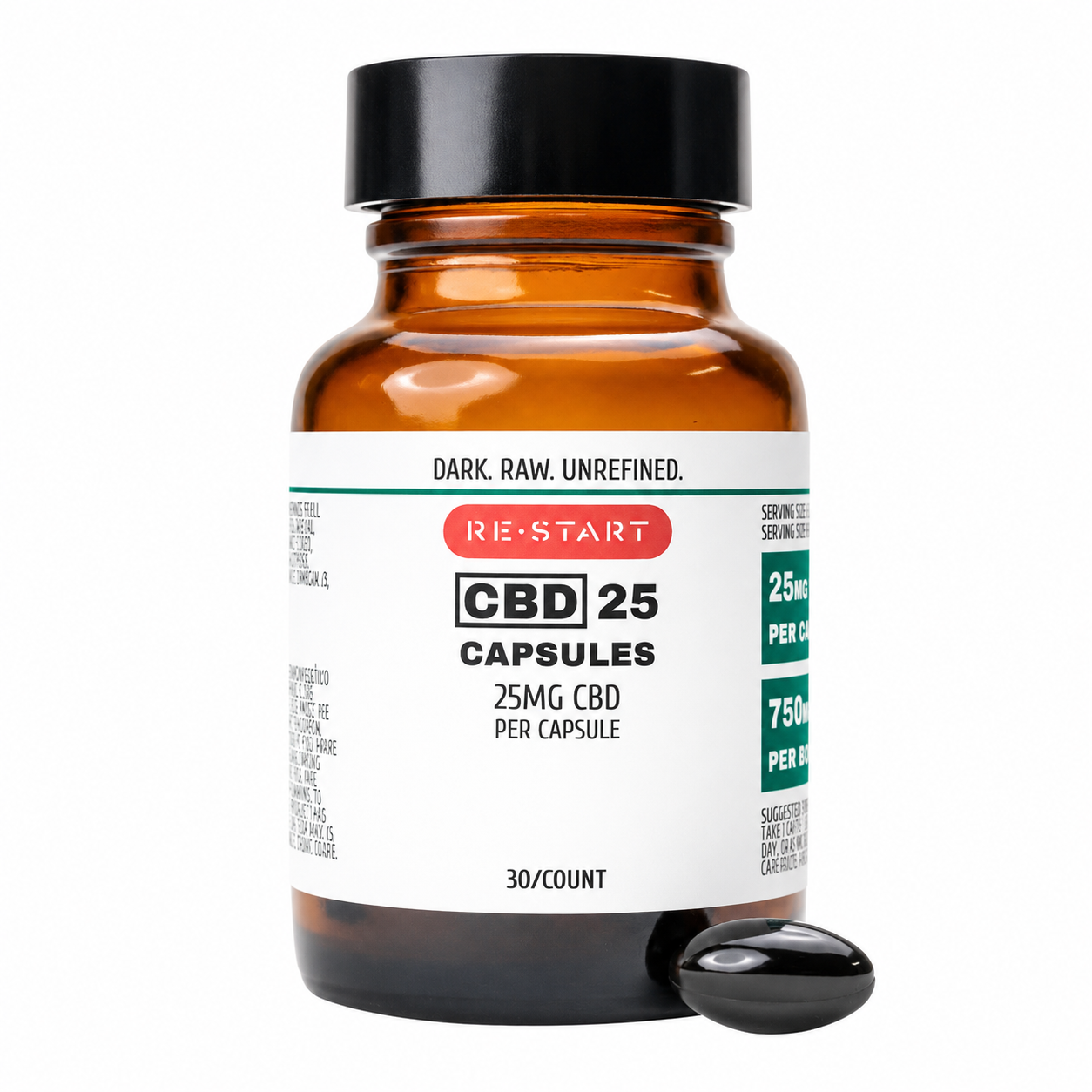 CBD Capsules Dark Unrefined Full Spectrum 25mg 30-ct